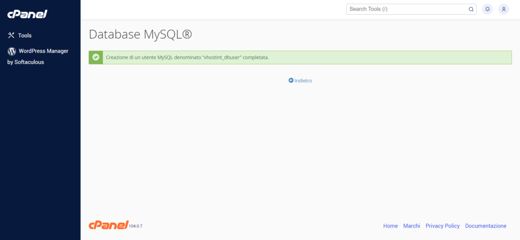 Creare un Database e utente da cPanel 