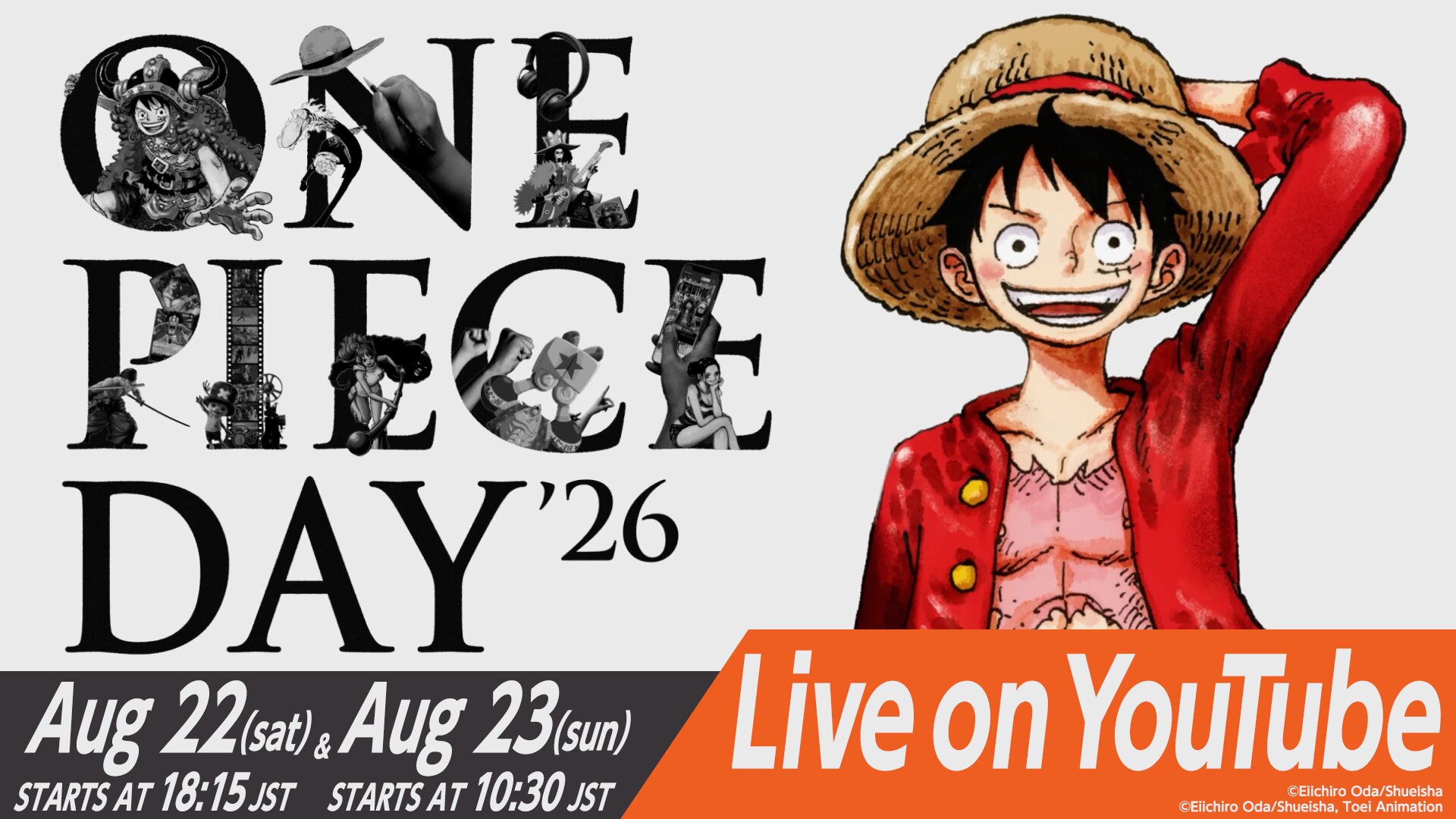 One Piece Day sarà trasmesso in tutto il mondo su YouTube il 22 e 23 agosto One Piece Day sarà trasmesso in tutto il mondo su YouTube il 22 e 23 agosto