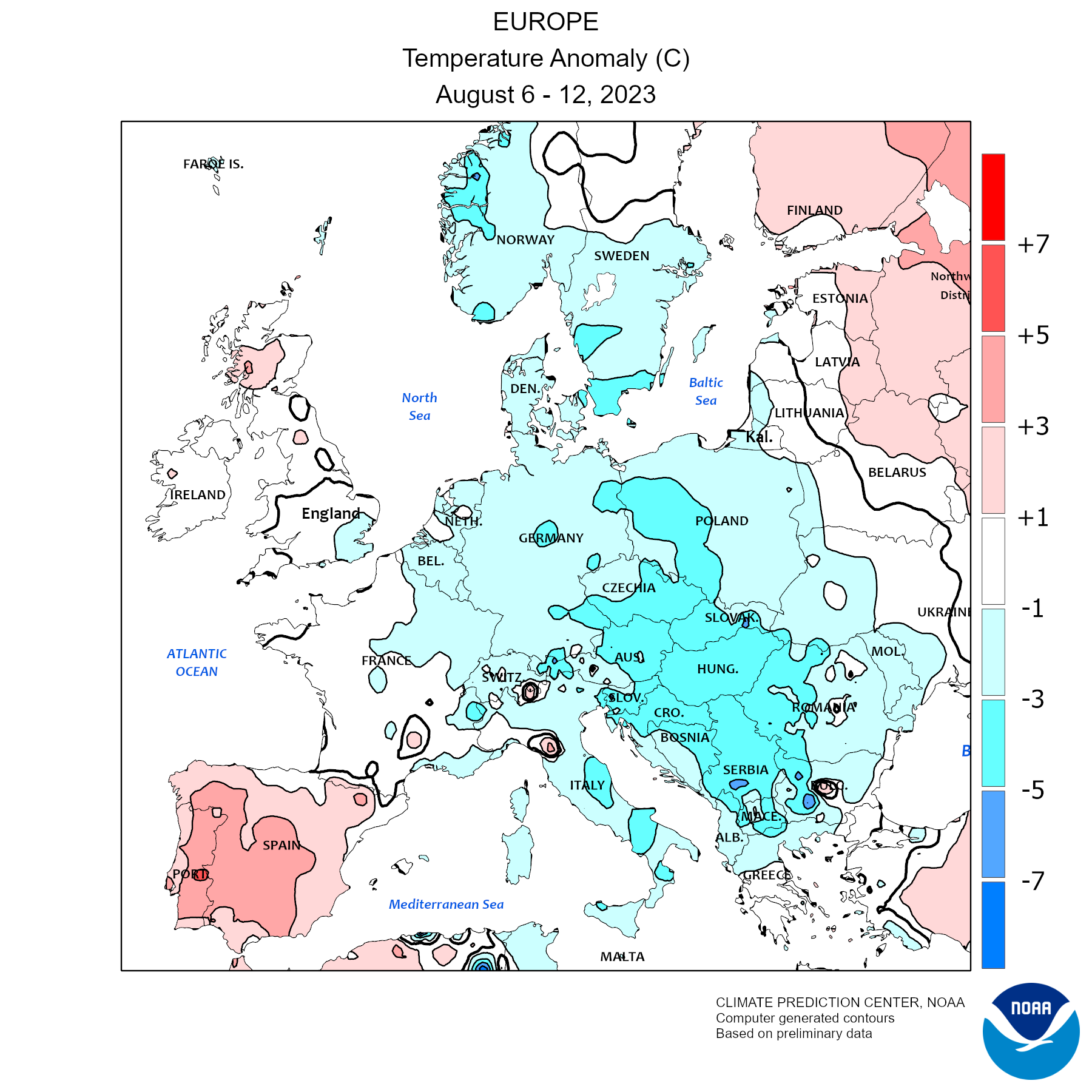 anomalie termiche europa 6 12 agosto 2023 mappa noaa