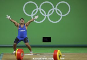 2016 Rio Olympics Weightlifting - Final - Men's 105kg - Riocentro - Pavilion 2 - Rio de Janeiro, Brazil - 15/08/2016. David Katoatau (KIR) of Kiribati reacts. REUTERS/Stoyan Nenov FOR EDITORIAL USE ONLY. NOT FOR SALE FOR MARKETING OR ADVERTISING CAMPAIGNS. - RTX2L1HG