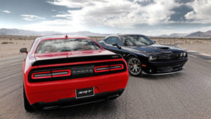 2015 Dodge Challenger SRT with the HEMI® Hellcat (left) and Dod