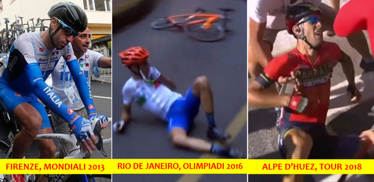 Nibali cadute Mondiali 2013 Olimpiadi 2016 Tour de France 2018
