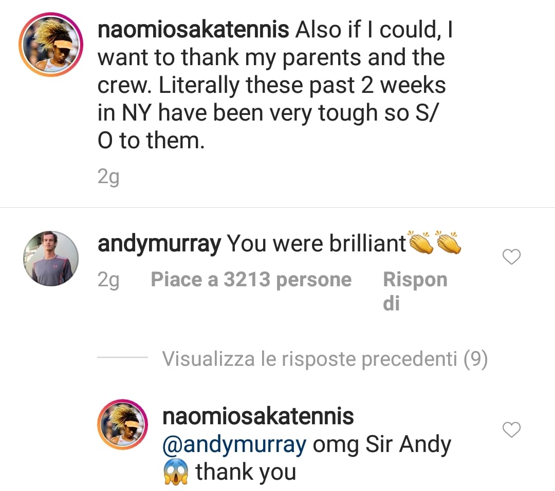Commento Instagram Murray Naomi Osaka