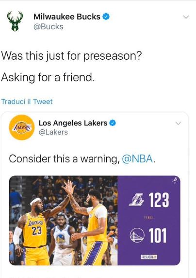 Milwaukee Bucks tweet Lakers