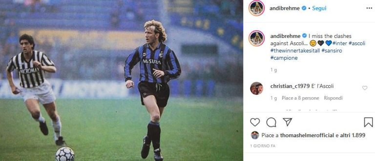 Andreas Brehme errore post Instagram Ascoli Juventus