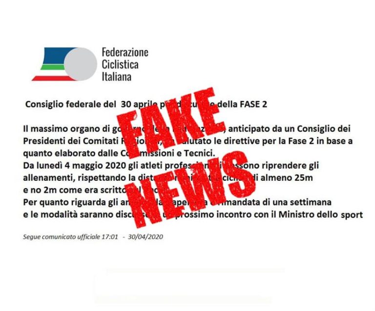 Fake News ripresa allenamenti ciclisti