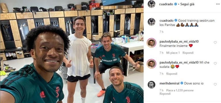 Selfie Cuadrado giocatori Juventus non rispettano distanza