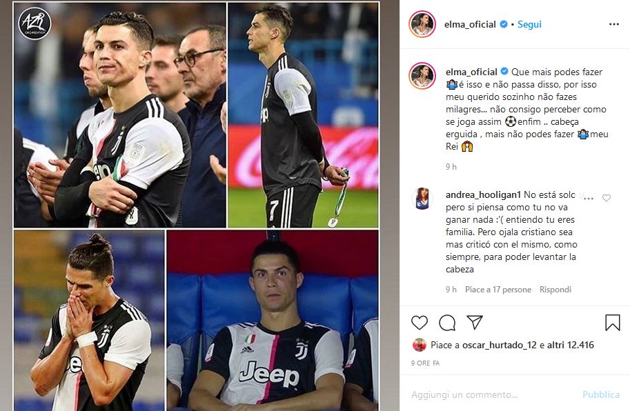 Post Instagram sorella Cristiano Ronaldo