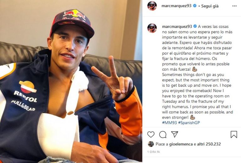 Marc Marquez post Instagram infortunio Jerez