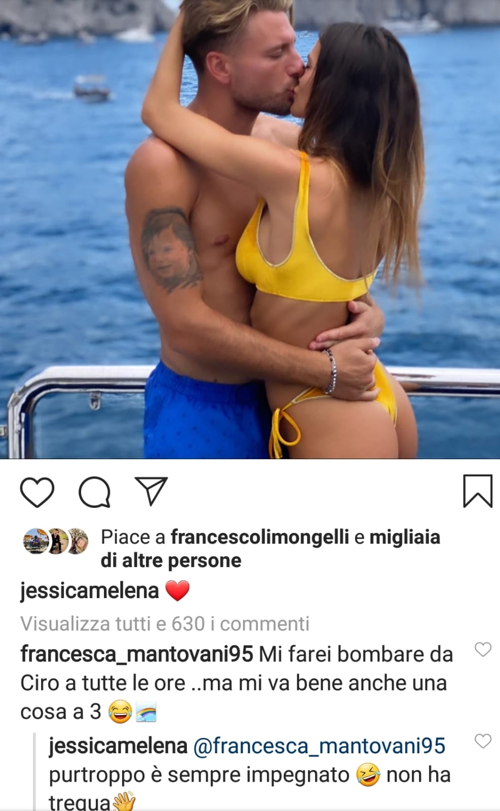 Ciro Immobile Jessica Melena commento hot fan