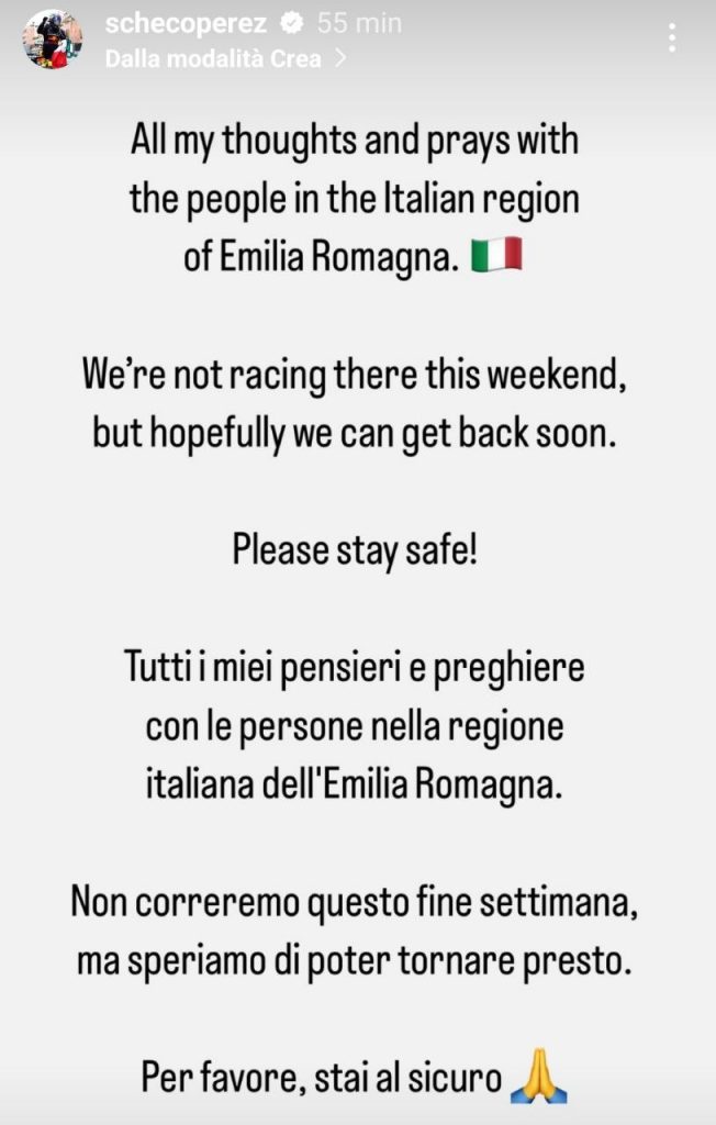 Messaggi Formula 1 Emergenza maltempo Emilia Romagna