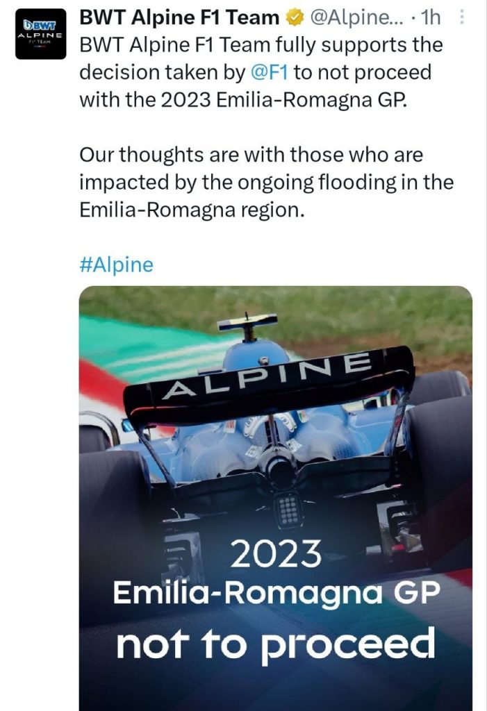 Messaggi Formula 1 Emergenza maltempo Emilia Romagna