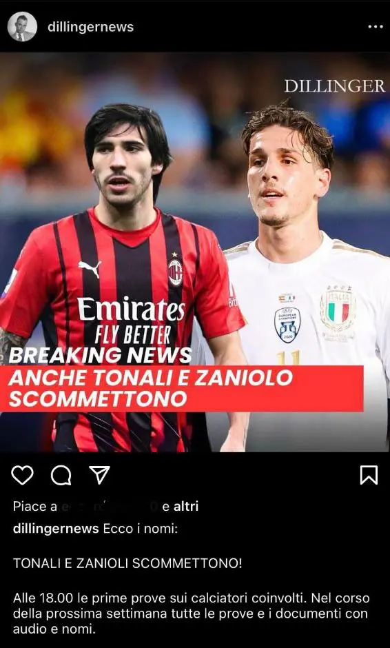 Zaniolo e Tonali scommesse Dillinger