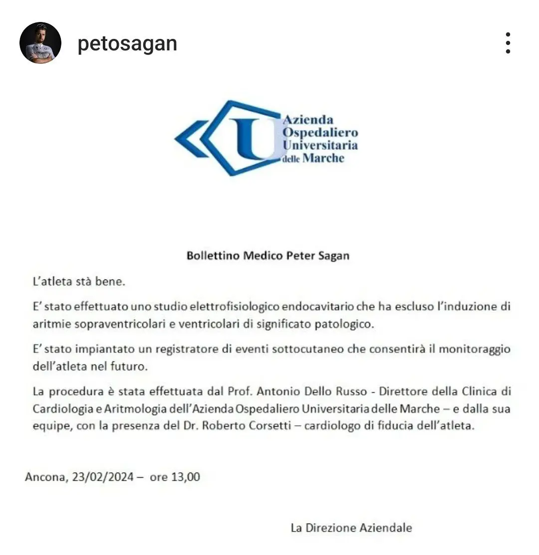 Bollettino medico Peter Sagan