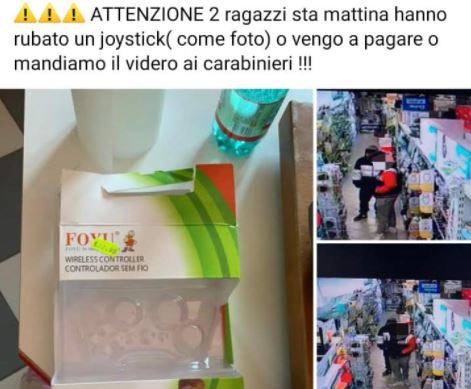 Pubblica su Fb la foto di ragazzi che rubano un joystick: tornano a pagarlo in un negozio a Santeramo